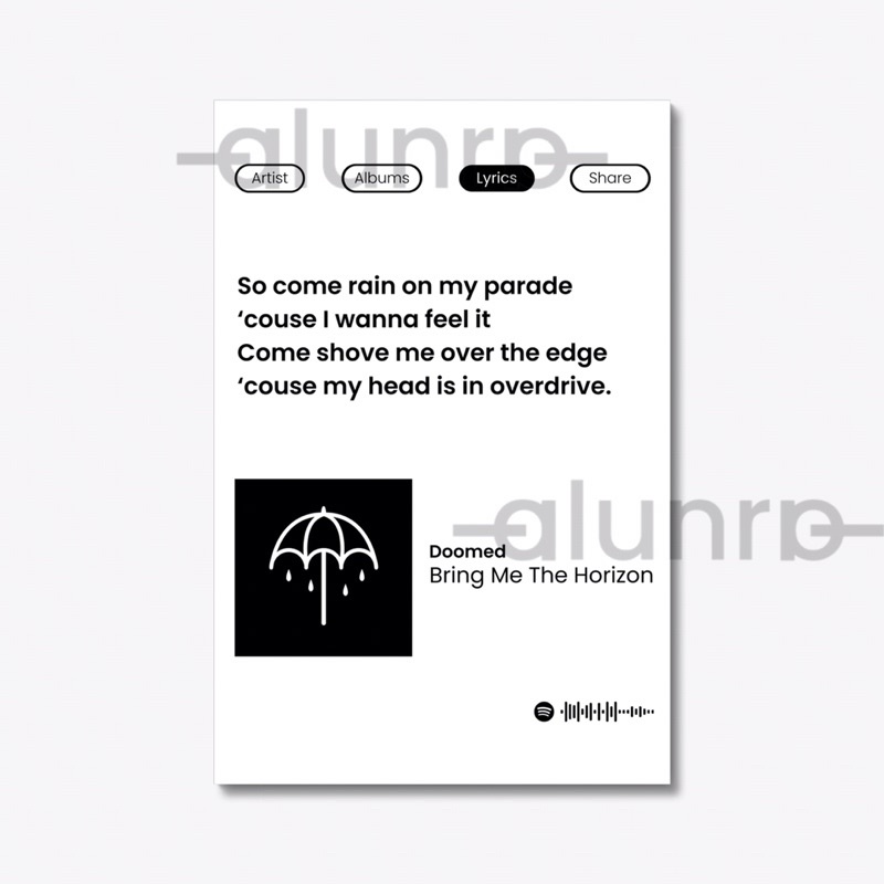 poster pajangan dinding aesthetic lirik lagu spotify band bmth