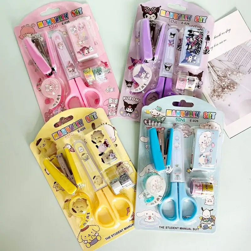 

5PCS Set Staples Gunting Cinnamoroll Sanrio Mini Selotip Dispenser Kuromi Goodie Bag Pompurin Melody Souvenir Ultah Anak Sekolah Birthday Hampers