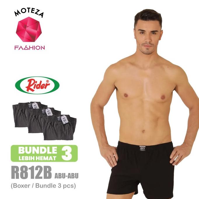 ISI 3 pcs- Celana Dalam Pria Boxer - RIDER Premium R 812 B - Hitam Abu