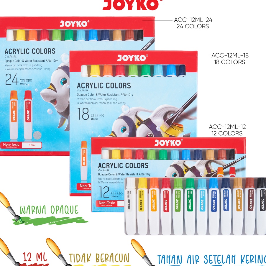 

[✪ T♡15X) Joyko TITI Acrylic Colour 12 18 24 Warna / Cat Akrilik Joyko SET ACC-12ML/ trendings..!