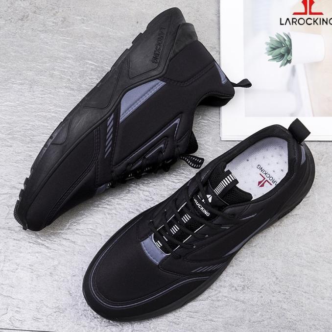 Larocking - Raptor Hitam Polos | Sepatu Sneakers Running Gym Shoes
