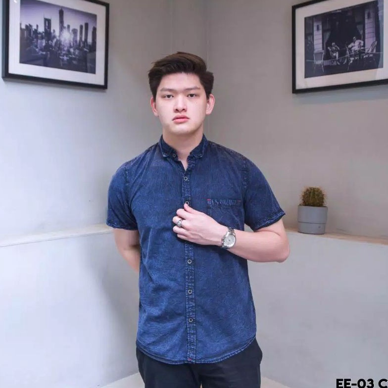 [PROMONSD6] Kemeja Jeans Denim Lengan Pendek Baju Kantor Pria Premium Atasan Cowok Murah Pakaian Ker