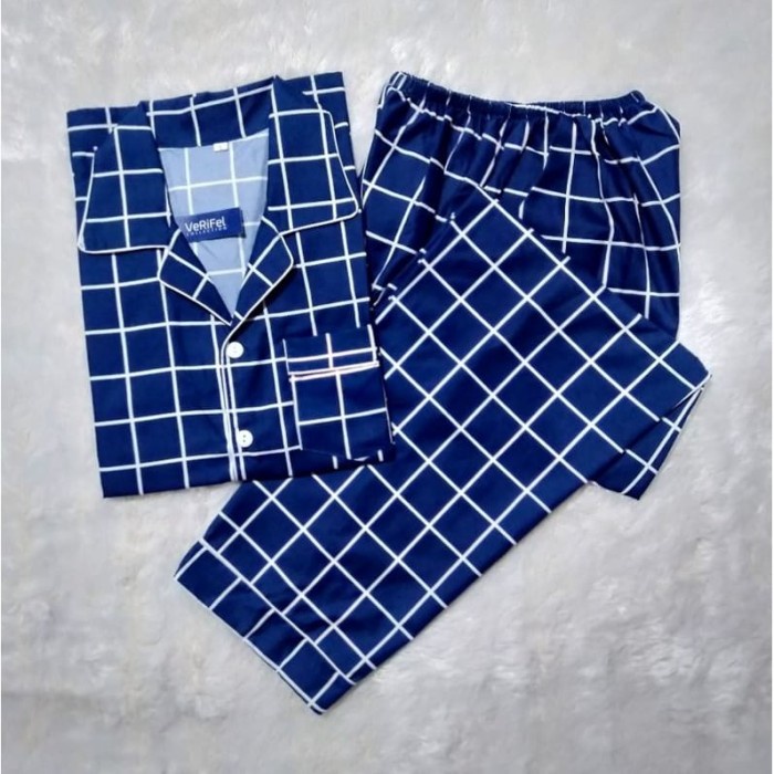Murah SET STELAN CP BAJU TIDUR PIYAMA KOTAK PRIA REMAJA DEWASA LANSIA JUMBO NON COD