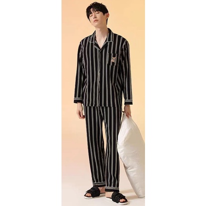 Murah Piyama Pria Piyama Laki Dewasa Lengan Panjang Celana Panjang Salur NON COD