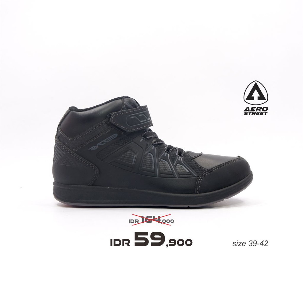 Aerostreet 39-42 Raid  Full Black - Sepatu Sneakers Casual Sport Sekolah Pria Wanita Aero Street