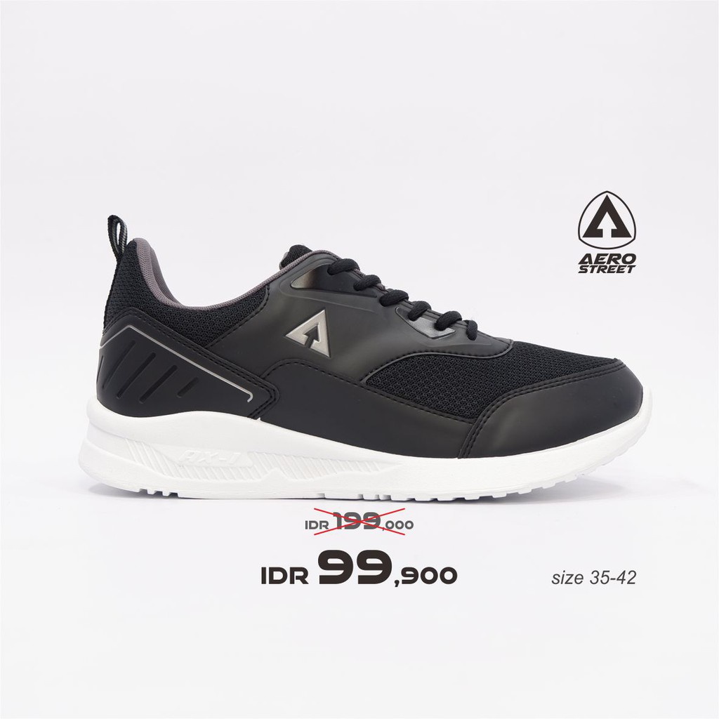 Aerostreet 35-42 Tiger Hitam Abu- Sepatu Sneakers Casual Sport Sekolah Pria Wanita Aero Street