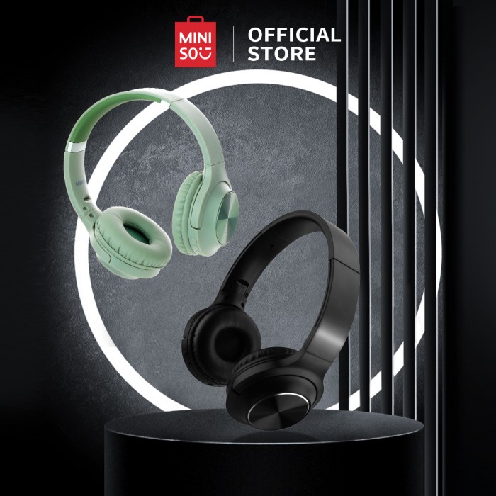 MINISO HEADSET BLUETOOTH HEADPHONE WIRELESS HENSET BLOETOOTH TEKSTURCD