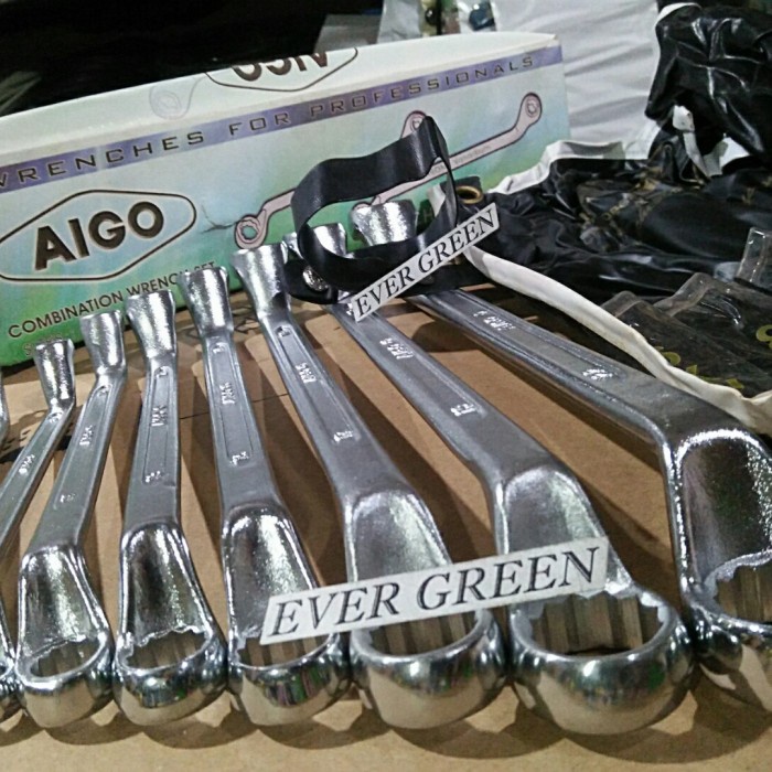 Terlaris Kunci Ring Set 8 Pcs Aigo Model Bengkok 75 / Double Ring 8-22 Mm