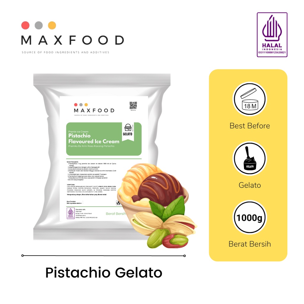 

Gelato Powder Pistachio / Bubuk Gelato Rasa Kacang Pistachio 1 KG