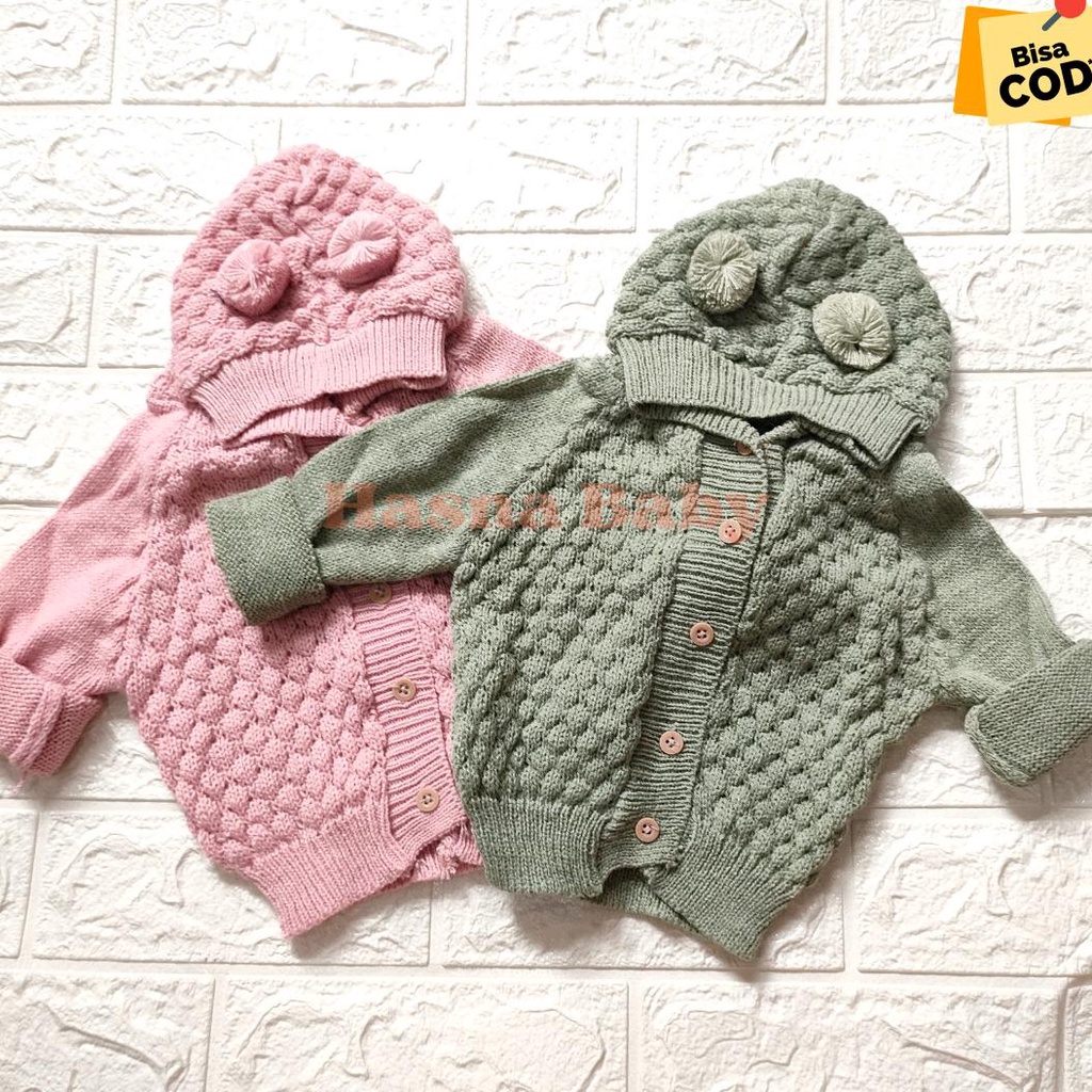 Jaket Sweater Rajut Bayi Sni Hoodie Bayi Model Pop Corn 0 8 Bulan, Baby Gift Set -Hasna Baby