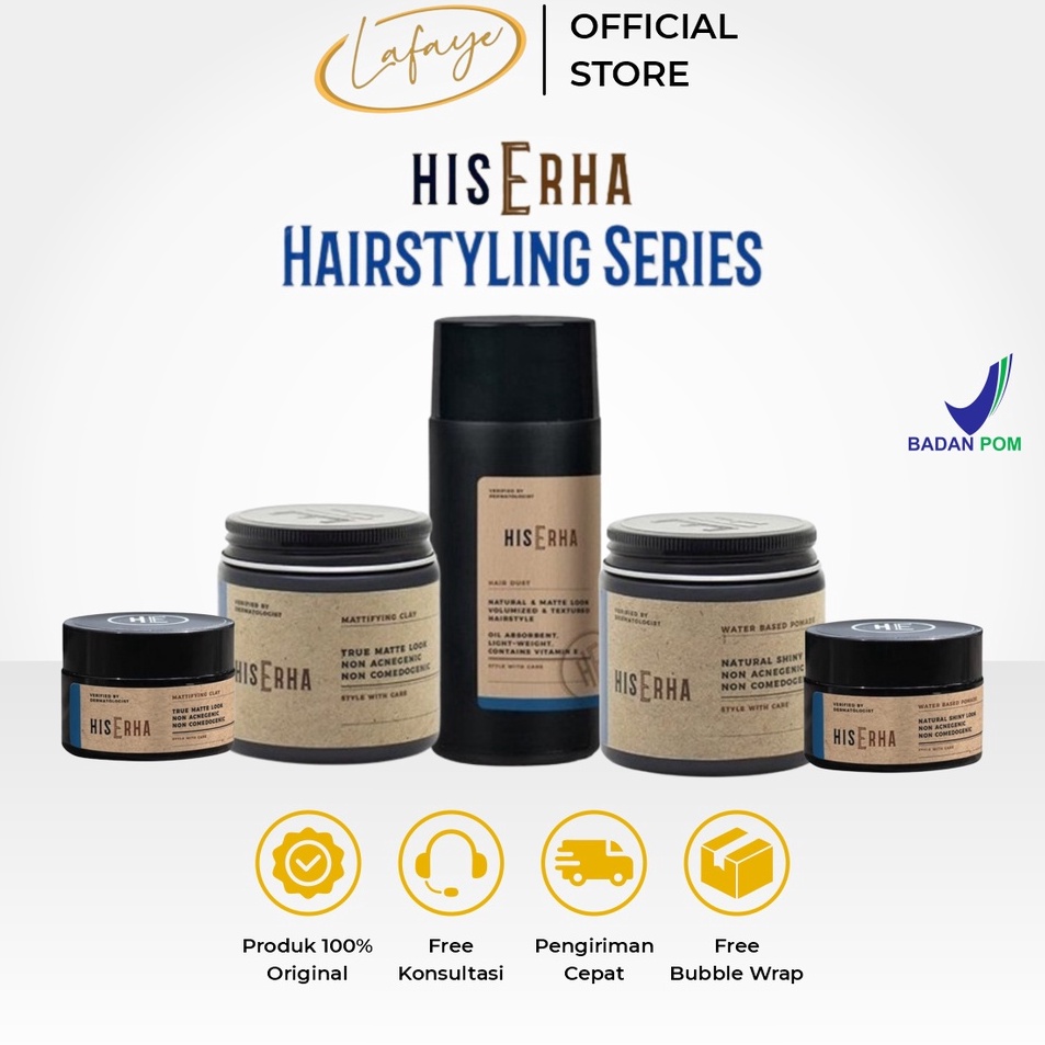 Murah HIS ERHA Pomade Waterbased Mattifying Clay Pomade Hair Dust Powder Rangkaian Produk Hair Styli