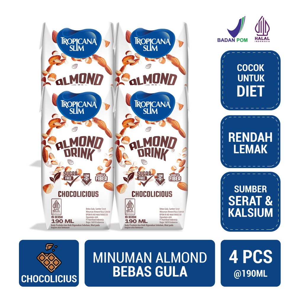 

MLKR3734 Tropicana Slim Almond Drink Chocolicious 190ml (4 pcs) - Minuman Almond Cokelat Bebas Gula Ready to Drink