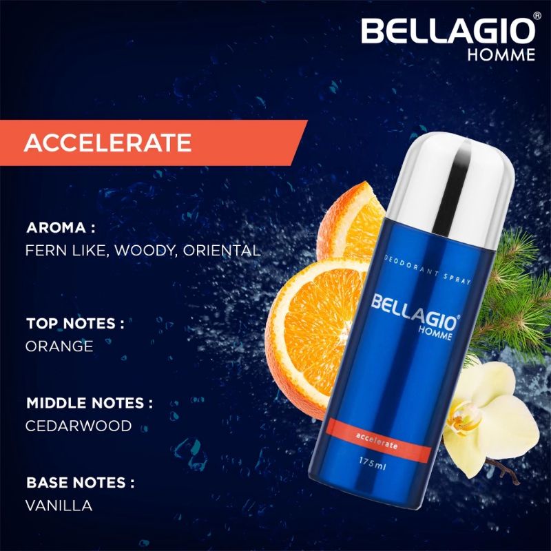 BELLAGIO HOMME DEODORANT SPRAY ACCELERATE |ORANGE BODY SPRAY PARFUME PRIA