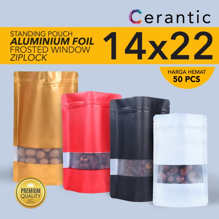 Terlaris Standing Pouch Window 14 X 22 Cm Transmetz Hitam Putih 14X22 Isi 50
