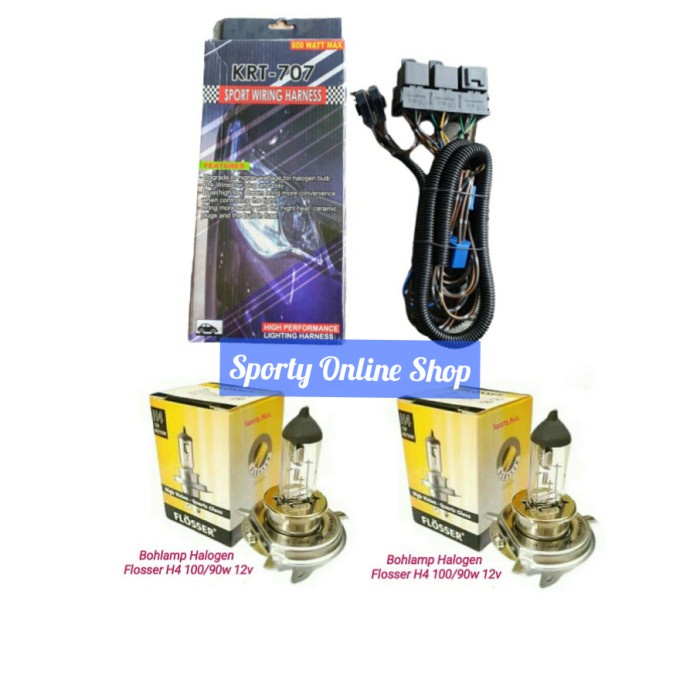 Kabel set Lampu Mobil 3 Relay KRT + Bohlamp Flosser H4 100/90W 12V ready