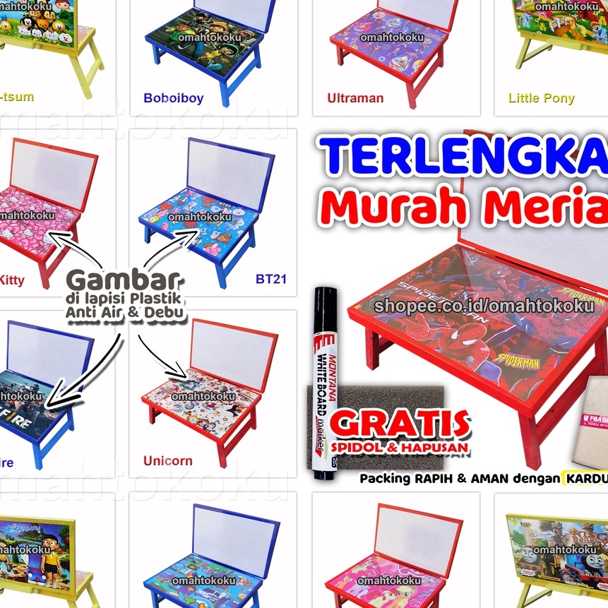 [TK✪.R☛] Meja Belajar Plus Papan Tulis Lipat Karakter Anak Minimalis GRATIS SPIDOL dan PENGHAPUS 30x