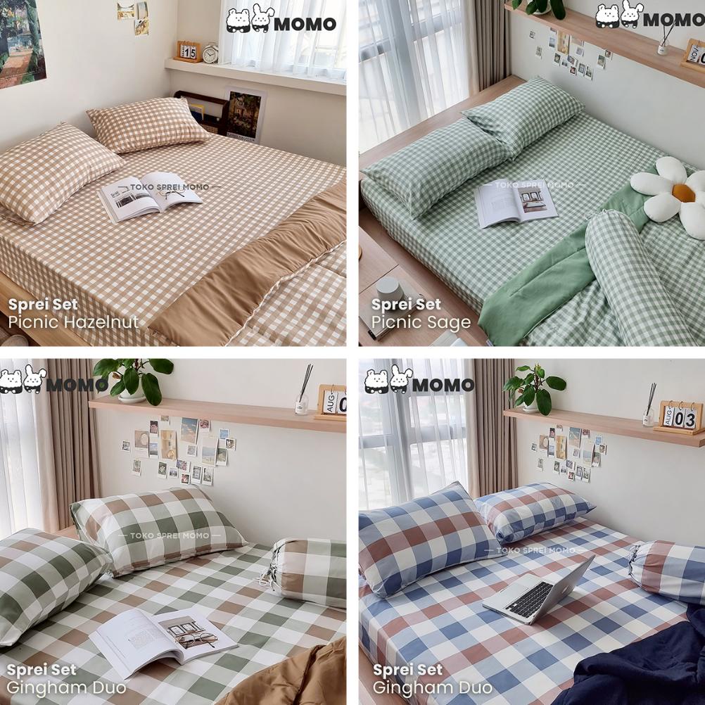 PROMO Sprei Set Motif Kotak Gingham MOMO - Ukuran 160, 180 dan 200 x 200