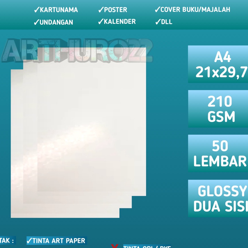 

(LD➲.D»] Kertas art carton/art paper 210 gsm A4 isi 50 lembar-kertas art karton 210 gram A4top.produk..