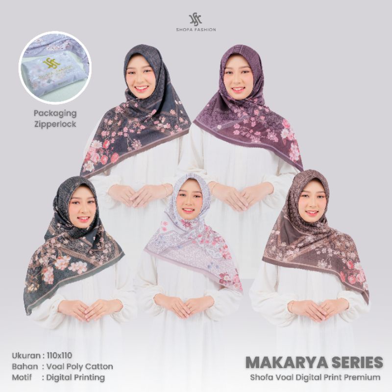 Shofa fashion - MAKARYA Series Hijab kerudung jilbab segi empat voal motif digital print Zipperlock