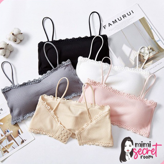 ➯Super Promo ❤ MIMI ❤ Crop Top BH Kemben Renda Bunga Bra Tali Model Wanita Kekinian Ala Korea Import