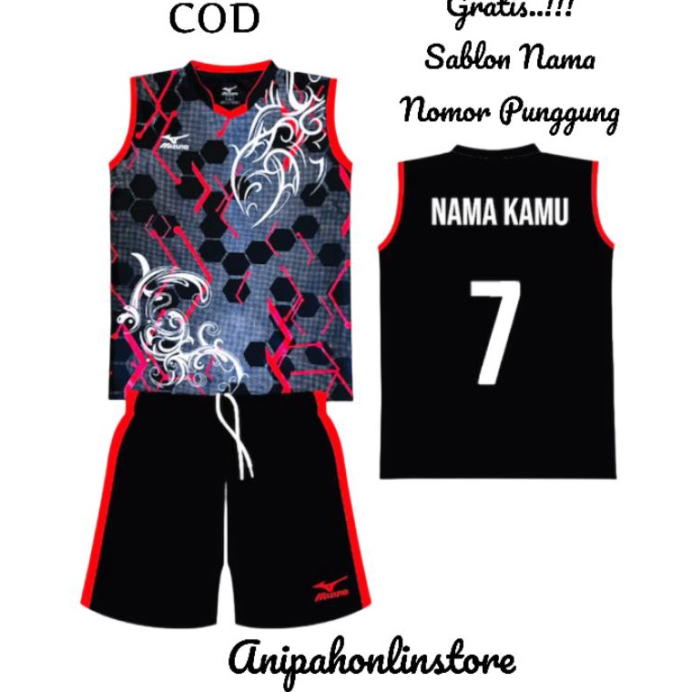 ↑ reques nama+nomor punggung Baju voli mizuno/setelan singlet mizuno terbaru baju badminton bola vol