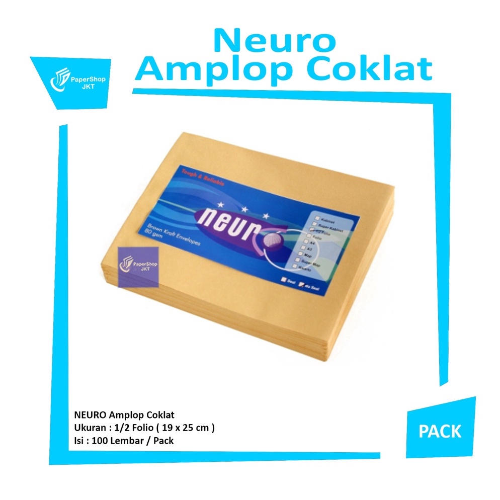 

Ready.. Neuro - Amplop Coklat 1/2 Folio - Non Seal ( 19 x 25 cm ) - Pack 97