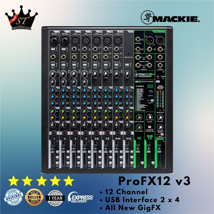Mackie Profx12V3 Profx12 V3 Mixer 12 In 6 Channel Usb Audio Interface