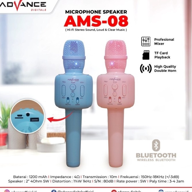 ➨EsY mic bluetooth karaoke advance ams 08 ams08 ❇ Best Seller