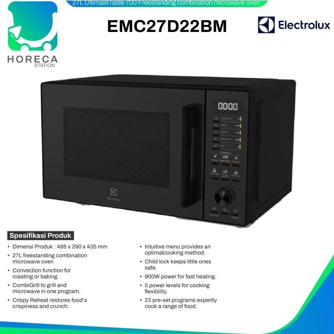 Electrolux Emc27D22Bm Microwave Oven Grill Ultimatetaste 700 27L 900W Helanomii