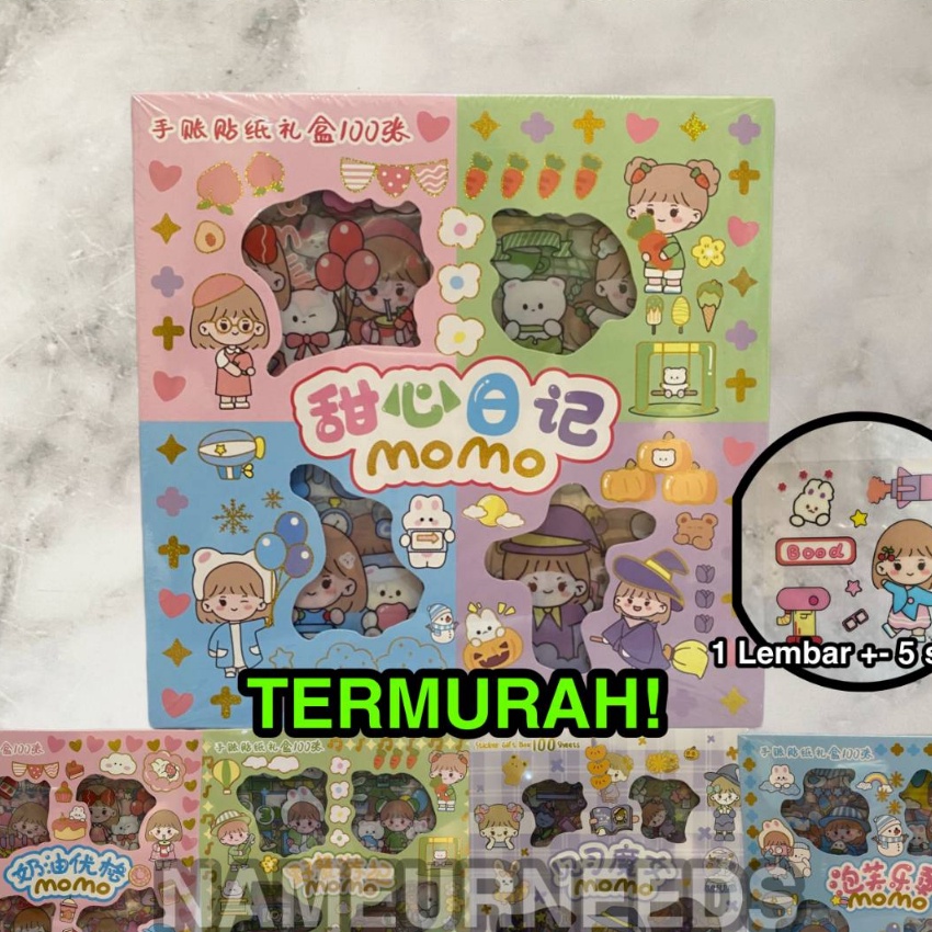 

(TJ/➸H✪) Stiker 2D 100 Lembar Sticker Momo Kartun Korea Lucu Anti Air / banyak diiminati!