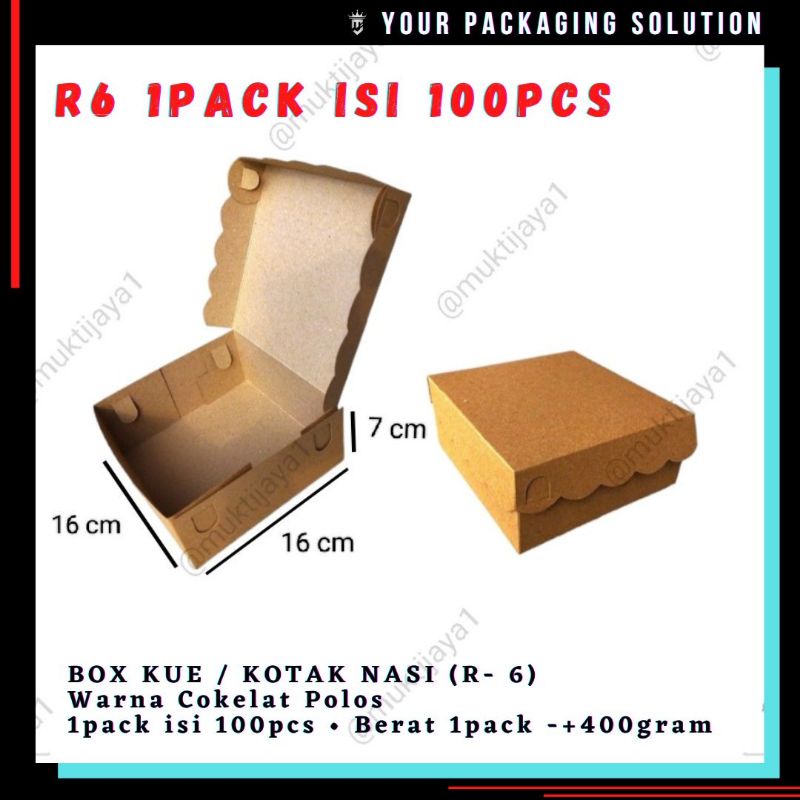 1 PACK (100pcs) DUS NASI  R-6 • UK. 16x16x7cm || DUS KUE KRAFT || DUS NASI COKLAT R6