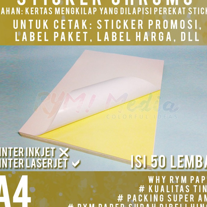 

[V☆㊠.8G> Sticker Chromo A4 isi 50 lembar / Kertas Stiker Glossy Mengkilap A4 -viral.!