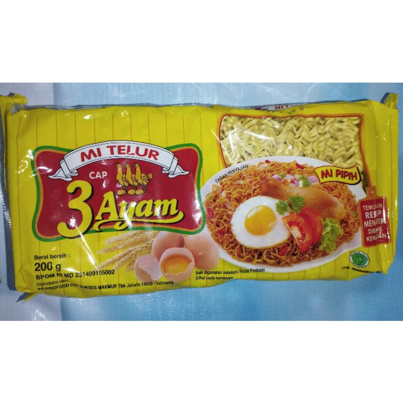 

Mie Telur Pipih Cap 3 Ayam Tiga Ayam 200 gr