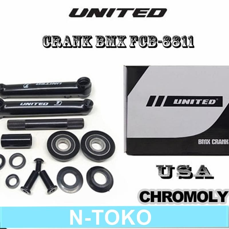 CRANK SEPEDA BMX UNITED CHROMOLY FCB-8811 HITAM BB USA Sepeda Sparepart Termurah