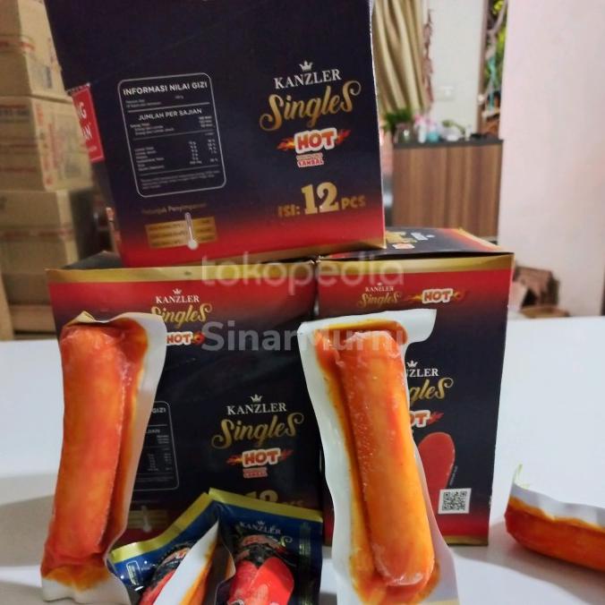 

Sosis sapi dan ayam pedas Sosis Kanzler Single Hot 1dus isi 12