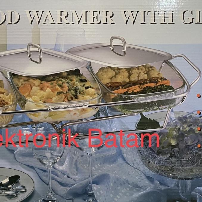 Kualitas terbaik] Wadah Saji Makanan Prasmanan KACA PYREX 3 x1.5Ltr Food warmer BATAM