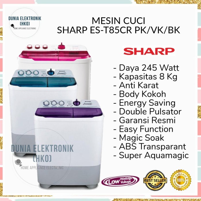 Mesin Cuci Sharp Es-T85Cr Est 85 Cr 2 Tabung 8 Kg New Super Aquamagic