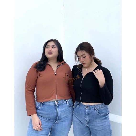 CHEKOUT Caliny Zipper Top ( Atasan Jumbo / Top BigSize / Top Premium / Atasan Bigsize / Crop Top Big