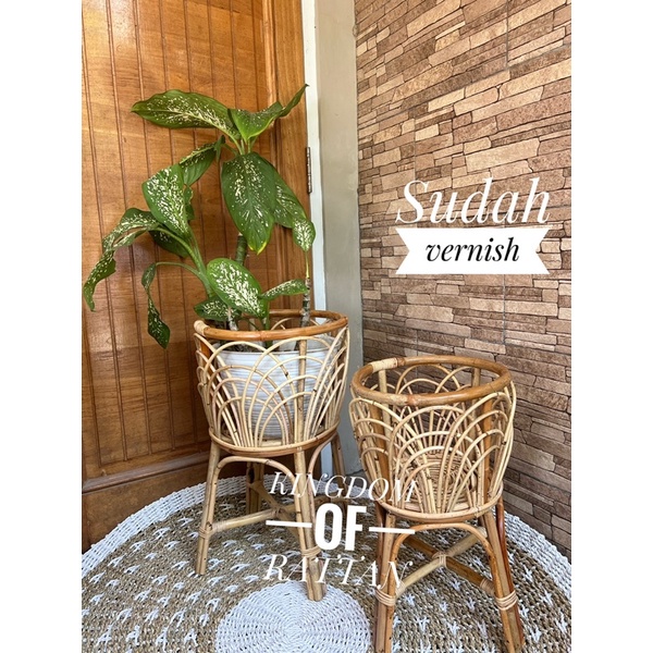 Standing Pot Rotan Ala Aesthetic/Standing Pot Kekinian Diameter 35Cm/Vas Bunga Dekorasi/Vas Bunga