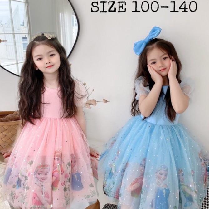 3-10 Tahun Dress princess elsa frozen baju anak perempuan berkualitas