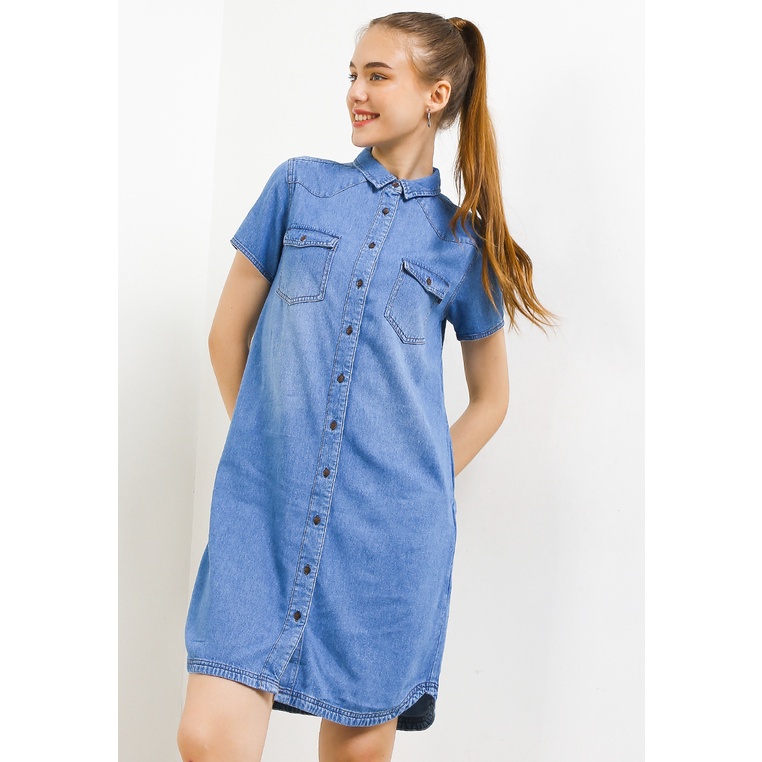 Dress Hush Puppies Original Wanita Dres dengan aksen washed denim untuk gaya edgy streetlook Wedding