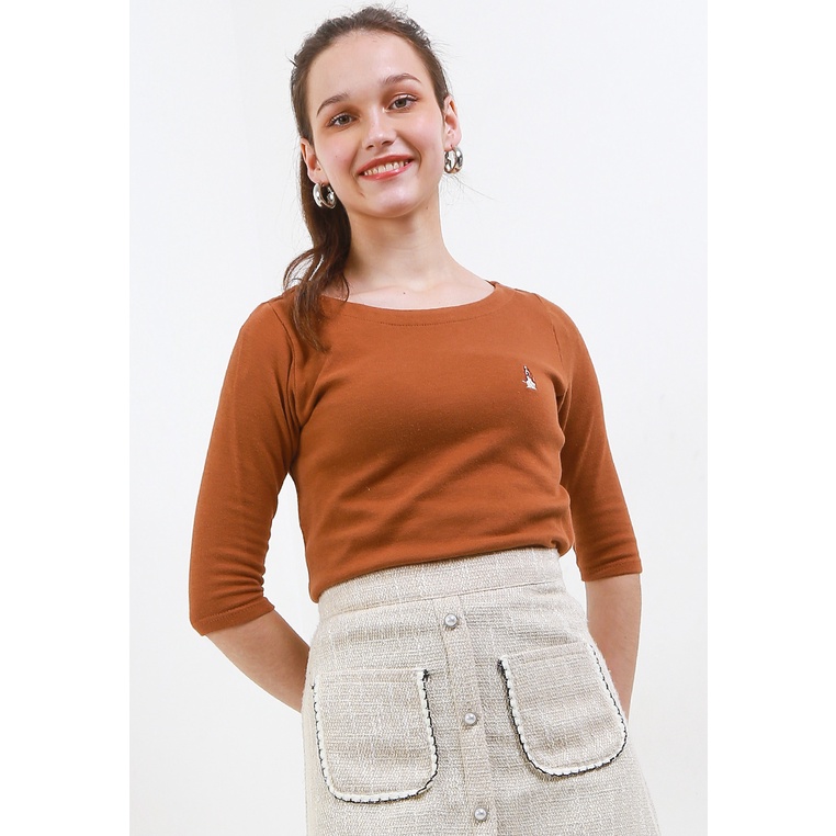 Kaos Hush Puppies Original Wanita Pakaian Boat neckline Pesta Bermerk Simpel Laurel Boatneck Tee Gad