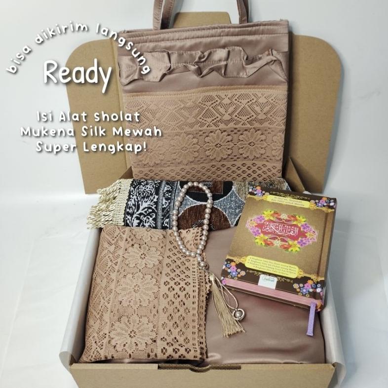 TERPERCAYA Seperangkat alat sholat mukena silk renda mewah | Mukena Mahar Seserahan| Hampers alat sh