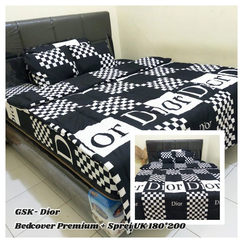 Bisa Cod Bedcover Motif Dior Bedcover set Sprei Sarung Bantal Sarung Guling Ukuran 180x200x20