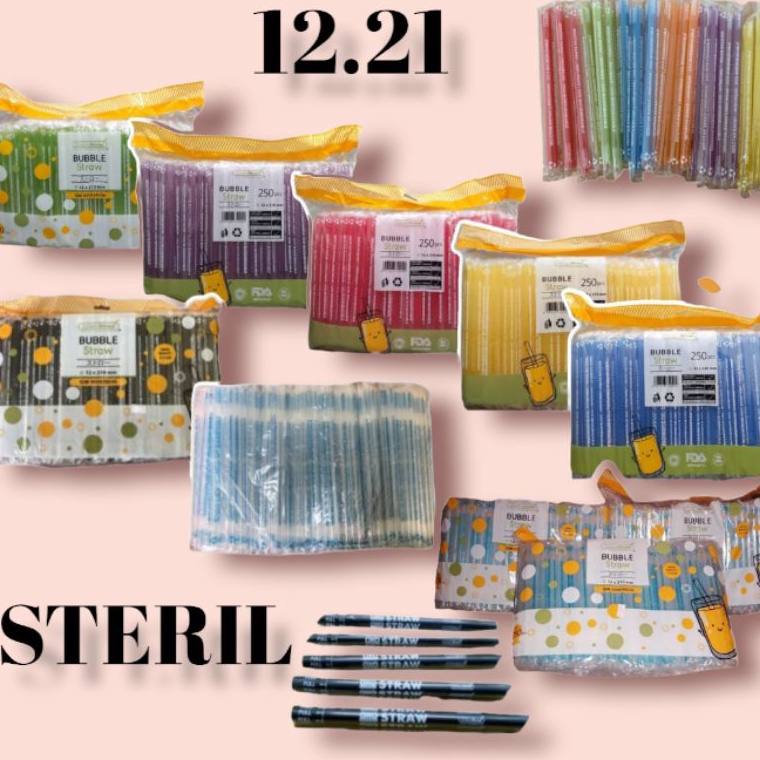 [PROMO5BKS] SEDOTAN BOBA STERIL (250) 1221 12MM KEMASAN STRAW GOLDENSTRAW BUNGKUS PLASTIK WARNA WARN