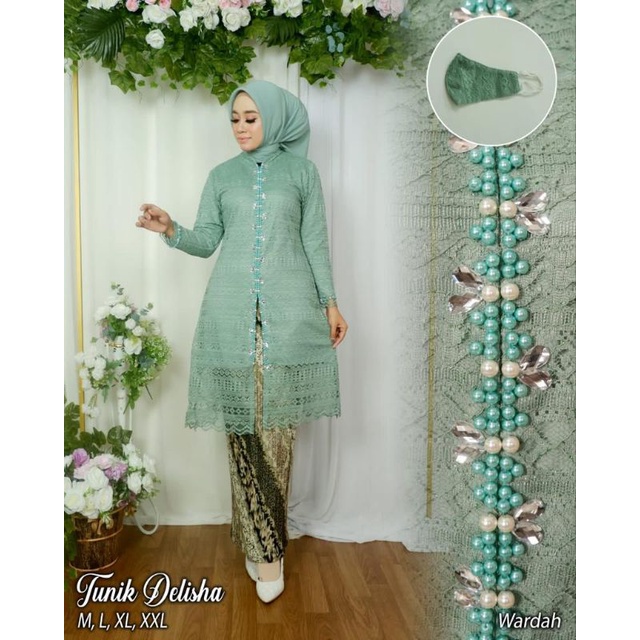 setelan kebaya tunik busui / kebaya tunik brokat mix payet mutiara