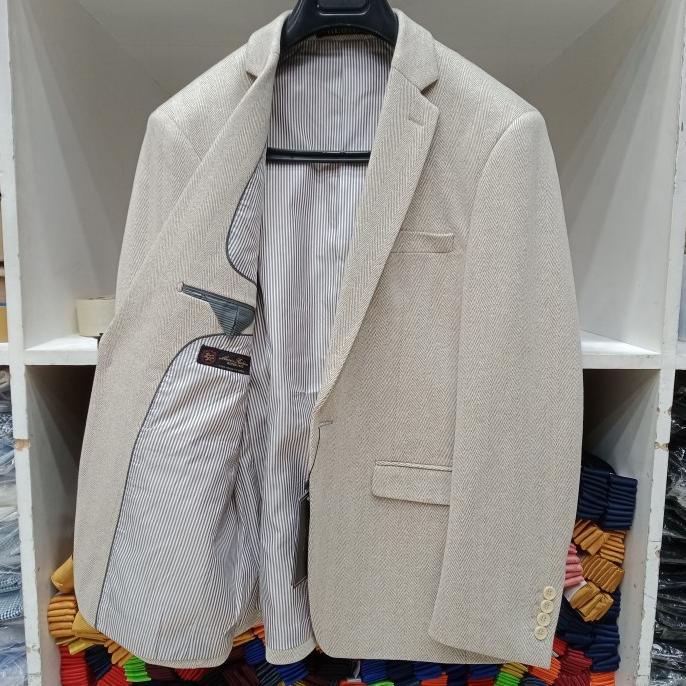 blazer pria casual slimfit jas pria cream mewah bahan wool import