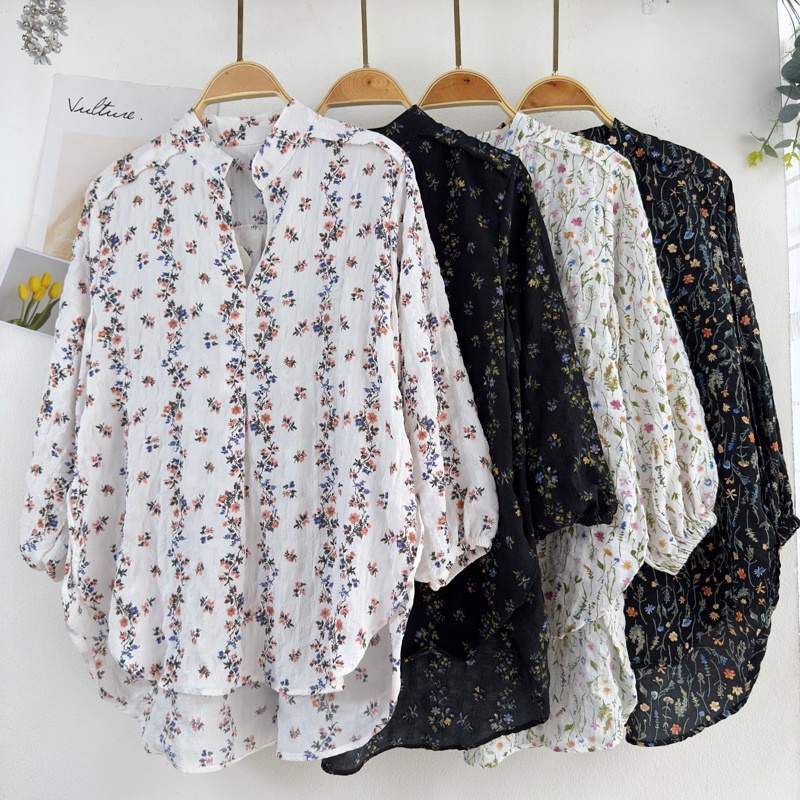 Blouse Wanita Bles Bunga Kemeja Oversize Jumbo Anti Kusut Kemeja Haighils  Muslim Pakaian Haihil Kon