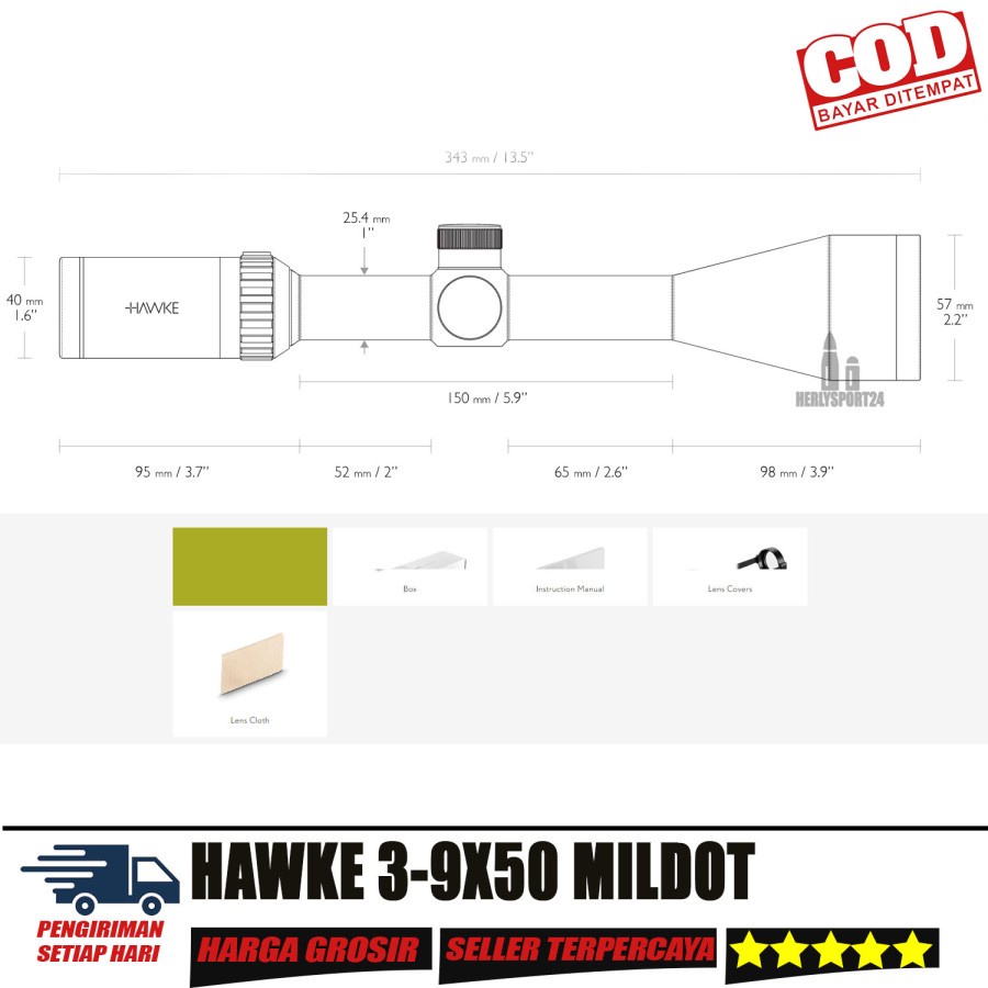 Teleskop Hawke 3-9X50 Vantage Telecope Hawke 3-9X50 Tahan Getar