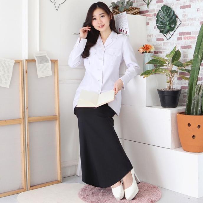 B&V Blazer PNS ASN Baju Dinas Setelan Jas PDH Wanita -7005 PUTIH HITAM